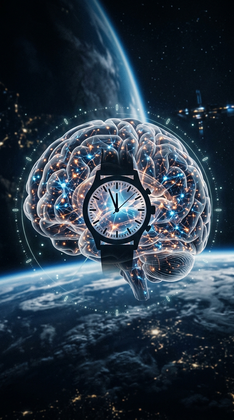 A dramatic close-up of a human brain rendered semi-transparent with glowing neur