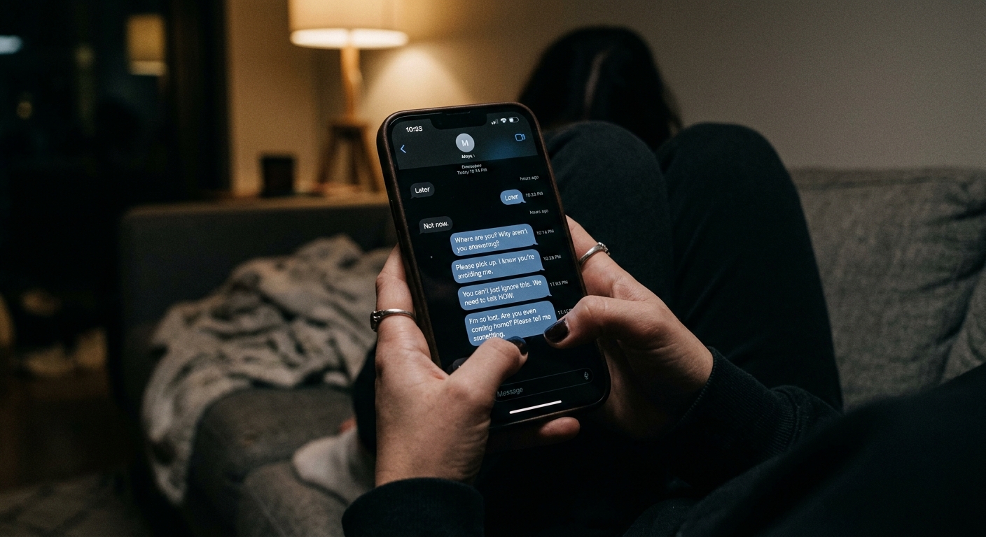 A close-up of a smartphone screen showing a series of unanswered text messages w