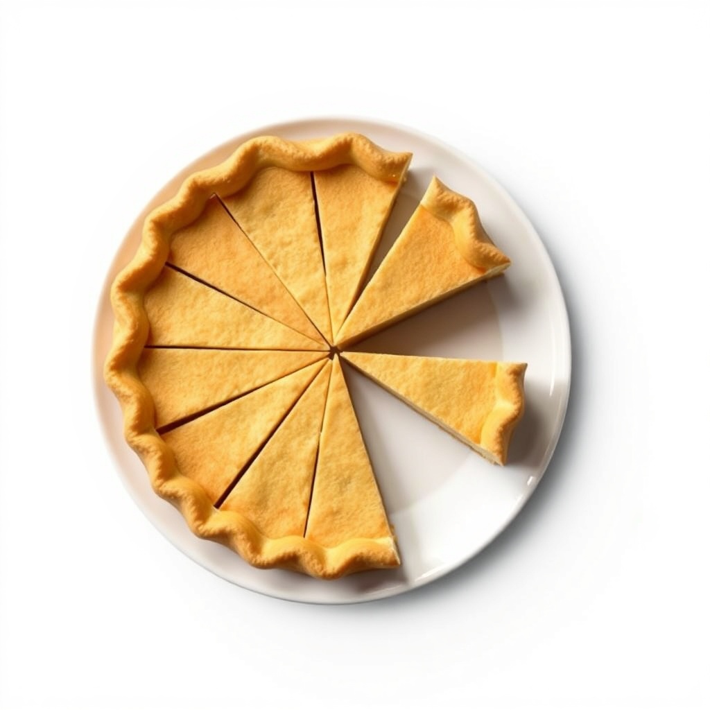 A semi-realistic visual of a pie cut perfectly into 12 equal slices on a plain p