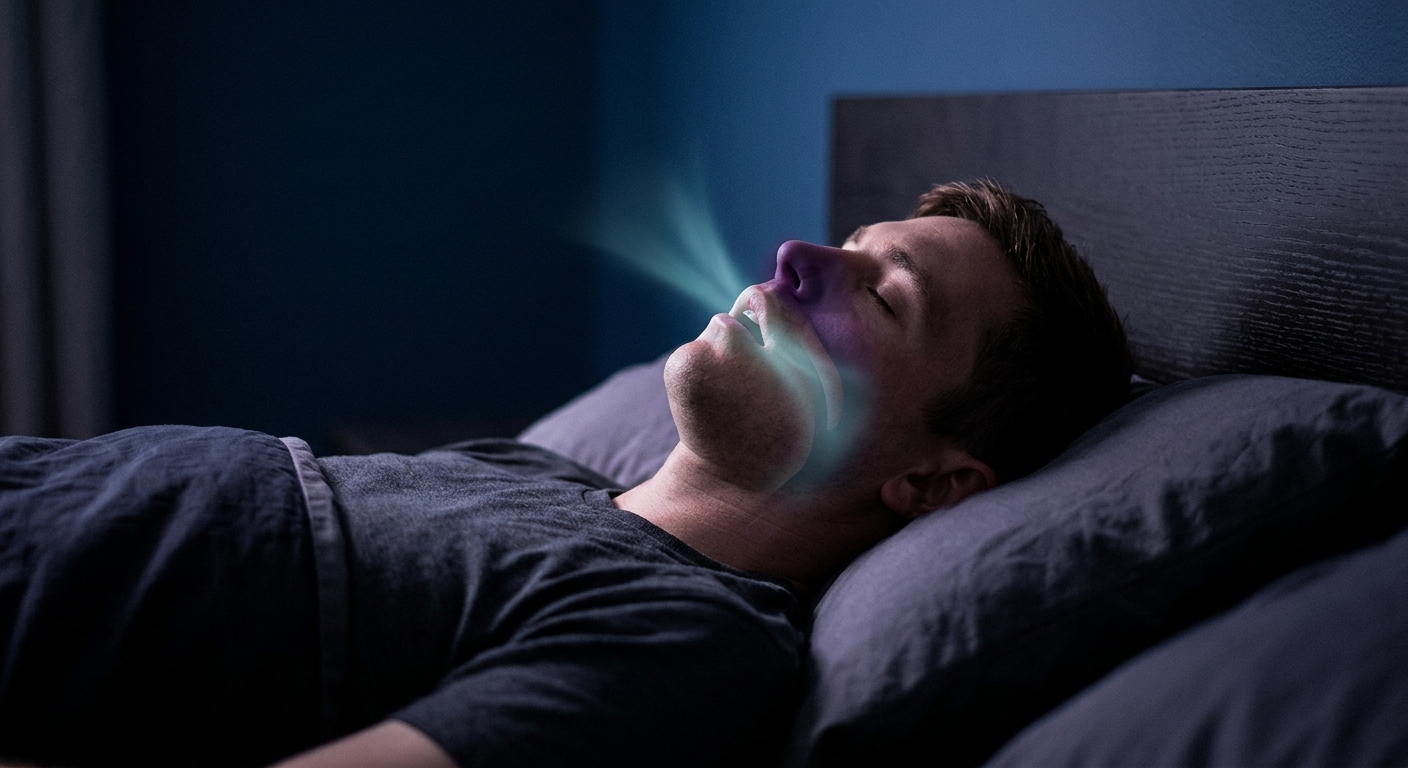 A semi-realistic night scene of an anonymous person sleeping on their back with 