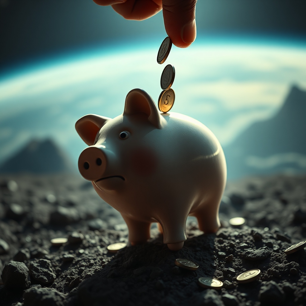 Close-up of a hand tipping a piggy bank as the last coin falls out, with the pig