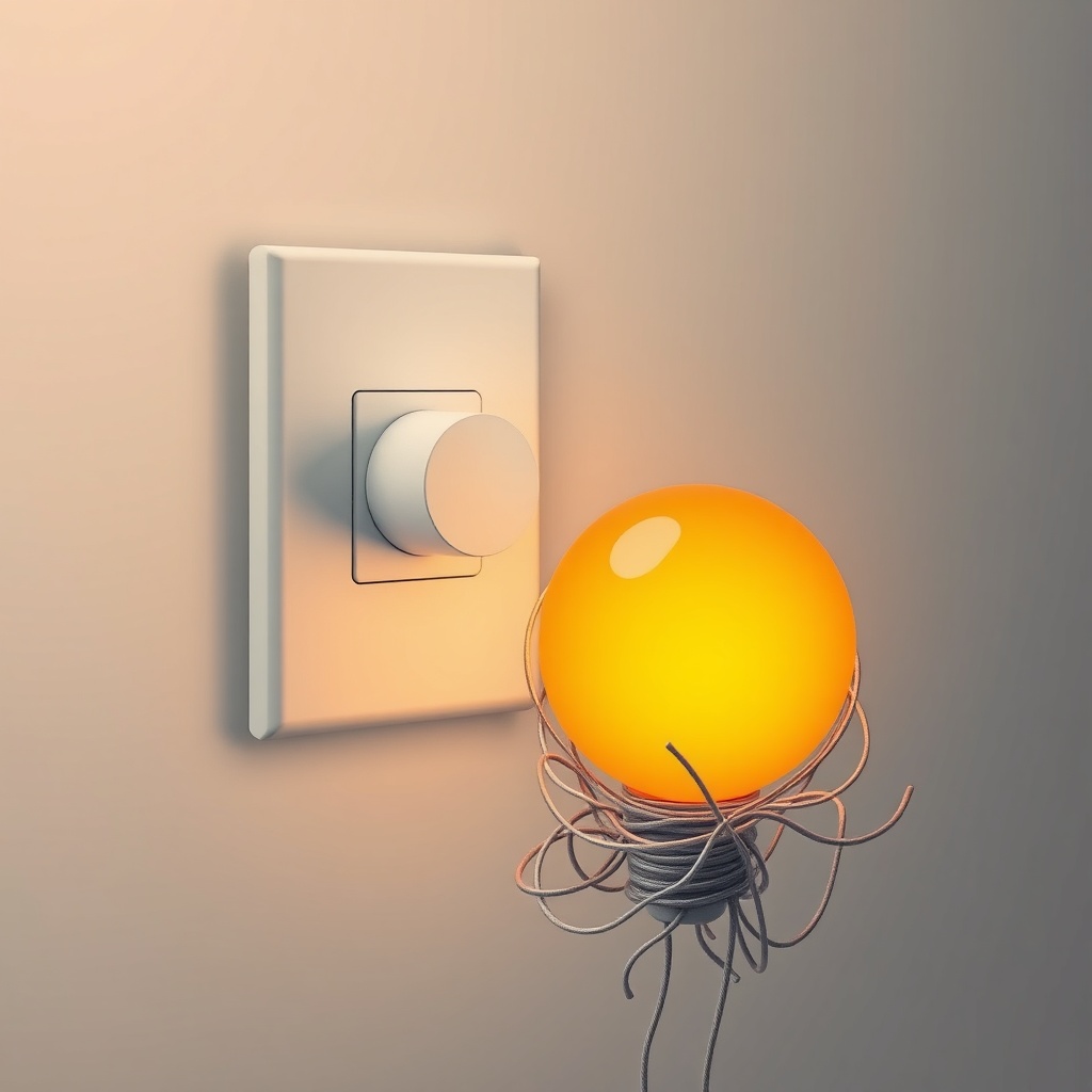 A clean visual metaphor of a dimmer switch controlling a warm glowing orb, with 