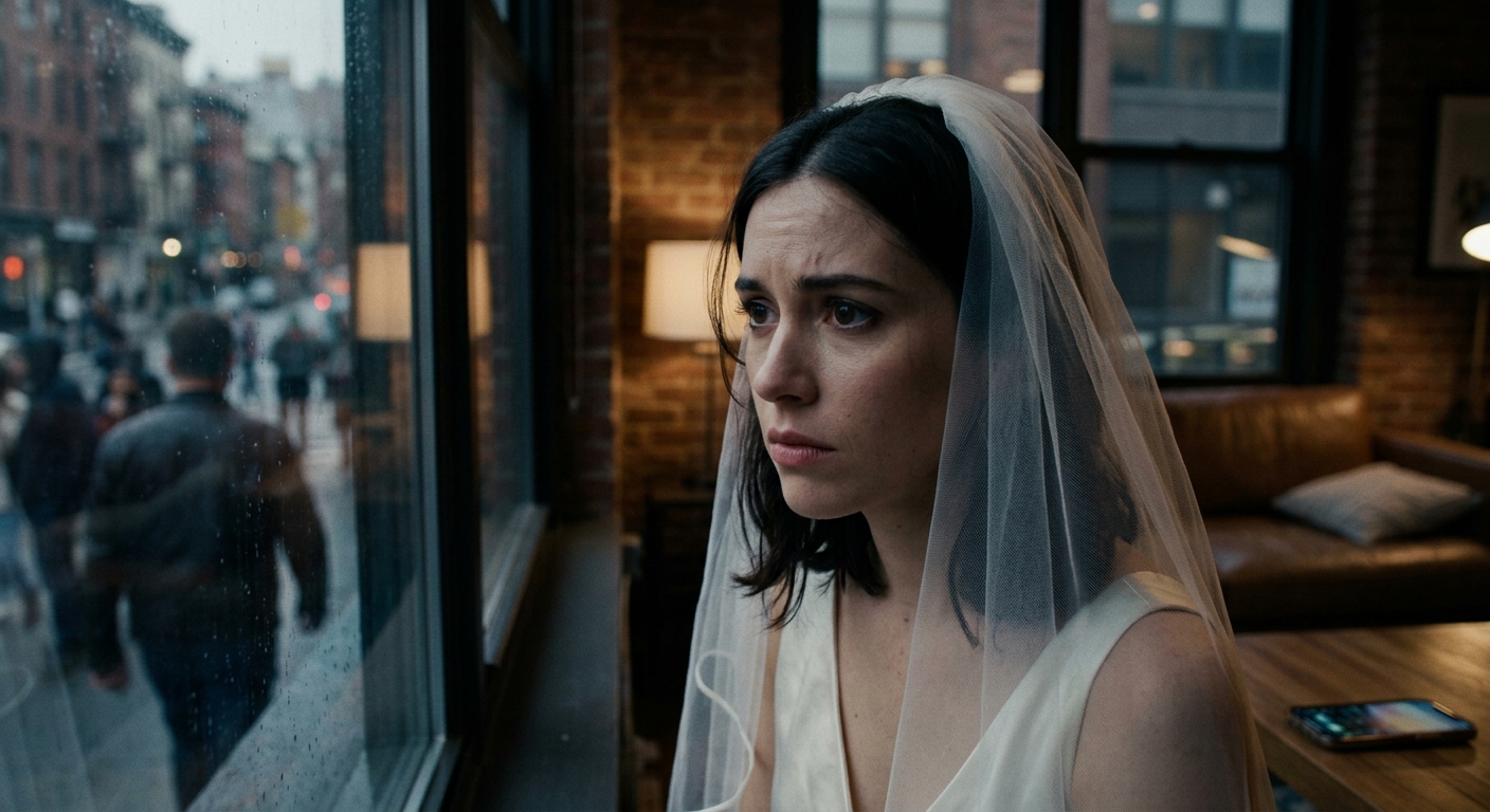 A close-up of Tessa’s anxious face as she watches the stranger from a distance, 