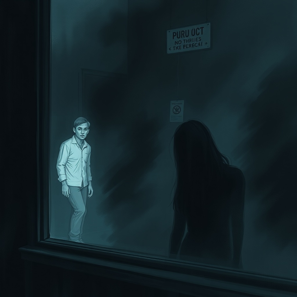 A reflection on the window, showing a confused gaze of someone just realizing th