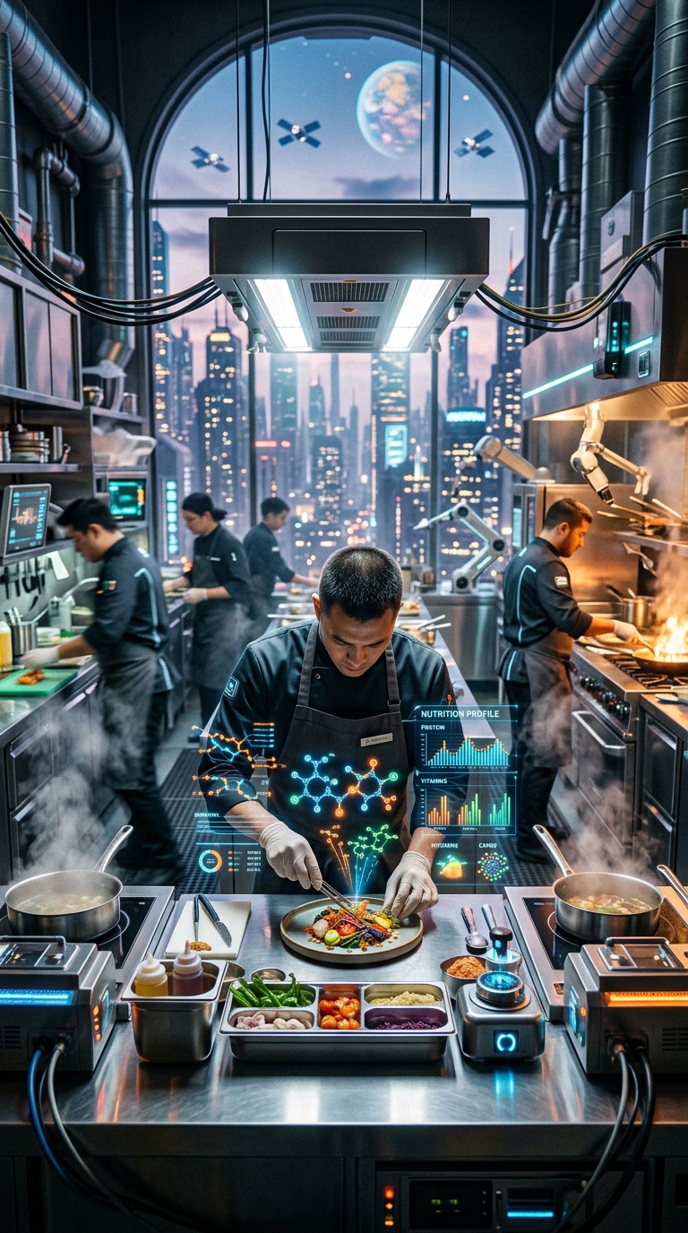 Cinematic science visualization, realistic but dramatic, a bustling futuristic r
