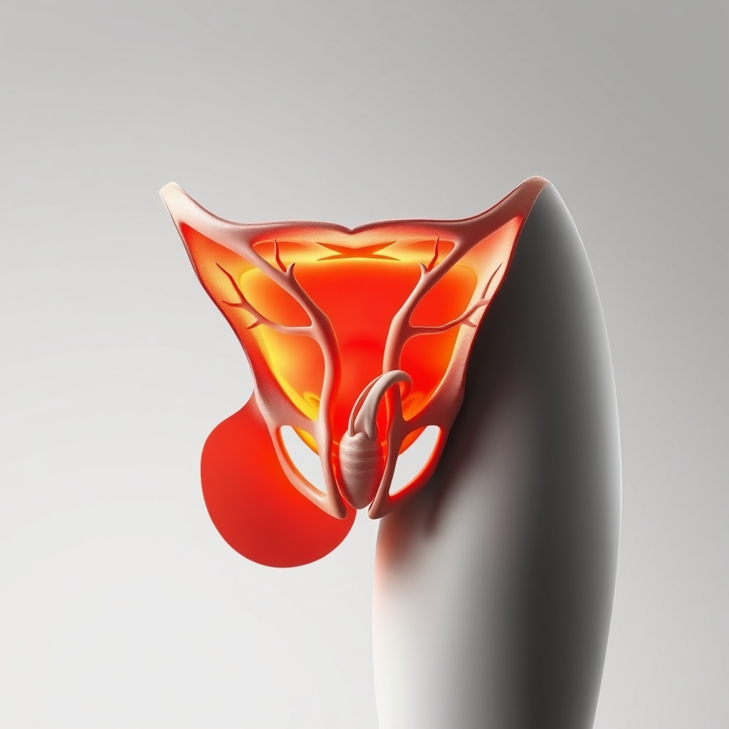 A semi-realistic cutaway of a pelvis showing an internal branching “wishbone” st
