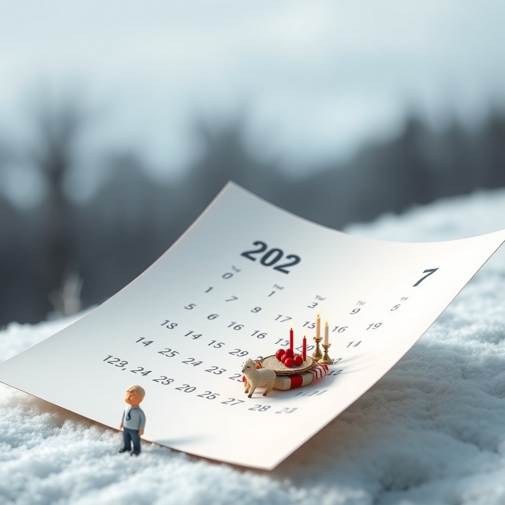 A calendar page curling in the wind with small realistic icons of a sheep and a 